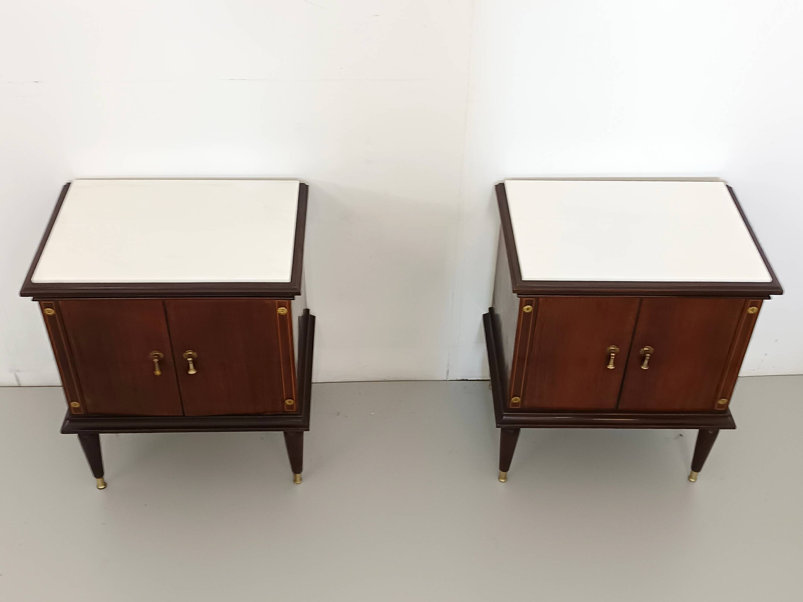 Pair of Black Walnut Nightstands with Marble Top ascr. to Paolo Buffa, Ita