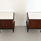 Pair of Black Walnut Nightstands with Marble Top ascr. to Paolo Buffa, Ita