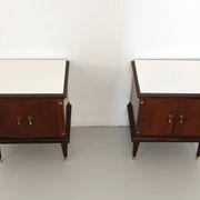 Pair of Black Walnut Nightstands with Marble Top ascr. to Paolo Buffa, Ita