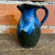 Vintage 1970s Black and Blue Glazed Stoneware Jug