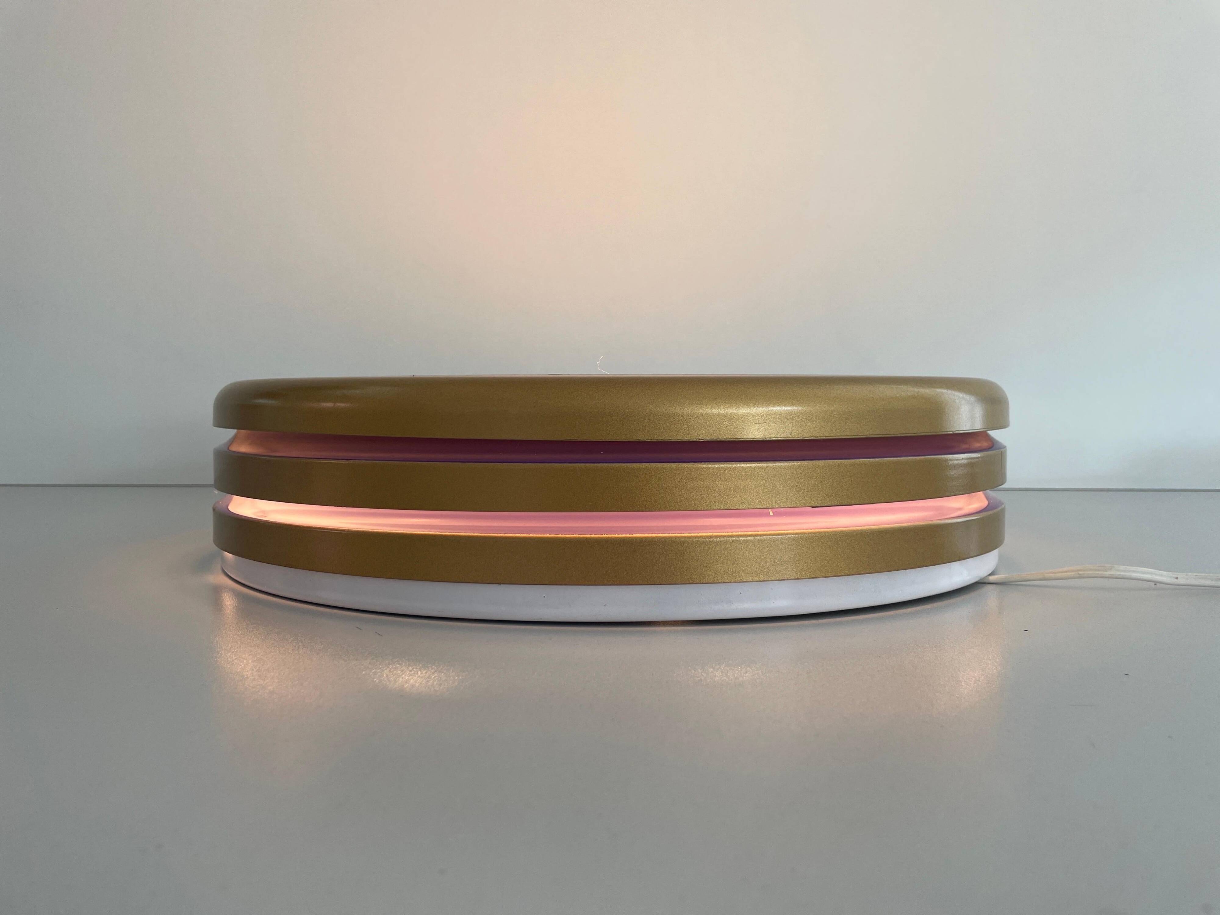 Design/One, flush lamp in glass, gold and brown metal, 1960s, Germany