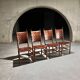 Set of 4 Pine and Leather Dining Chairs, 1970s