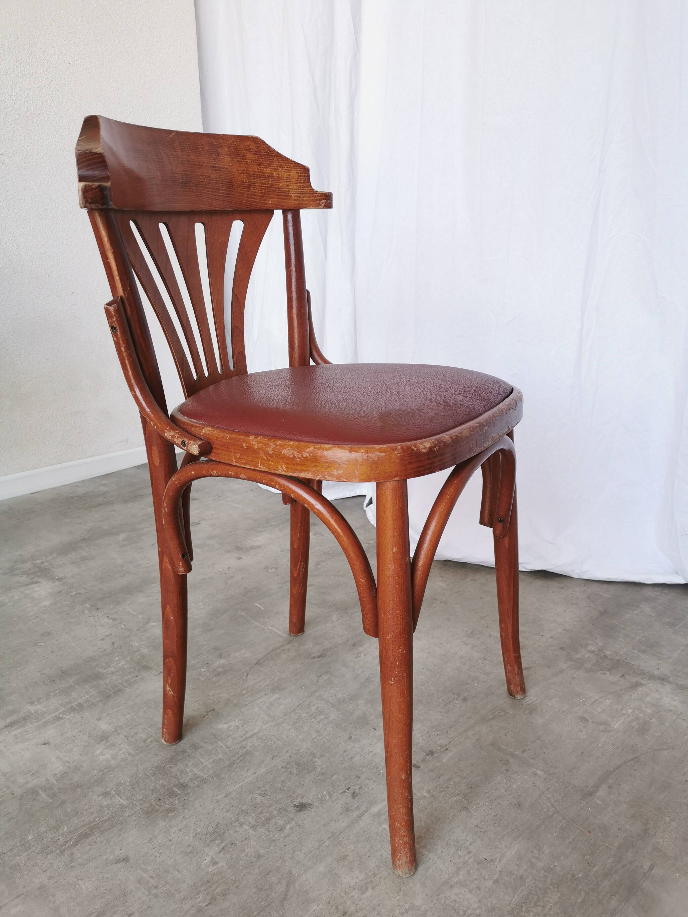 Chaise de salle à manger vintage en bois courbé : dossier éventail style Thonet, pub irlandais des années 1970