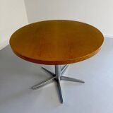 Old round table in solid wood and metal, vintage 70s design