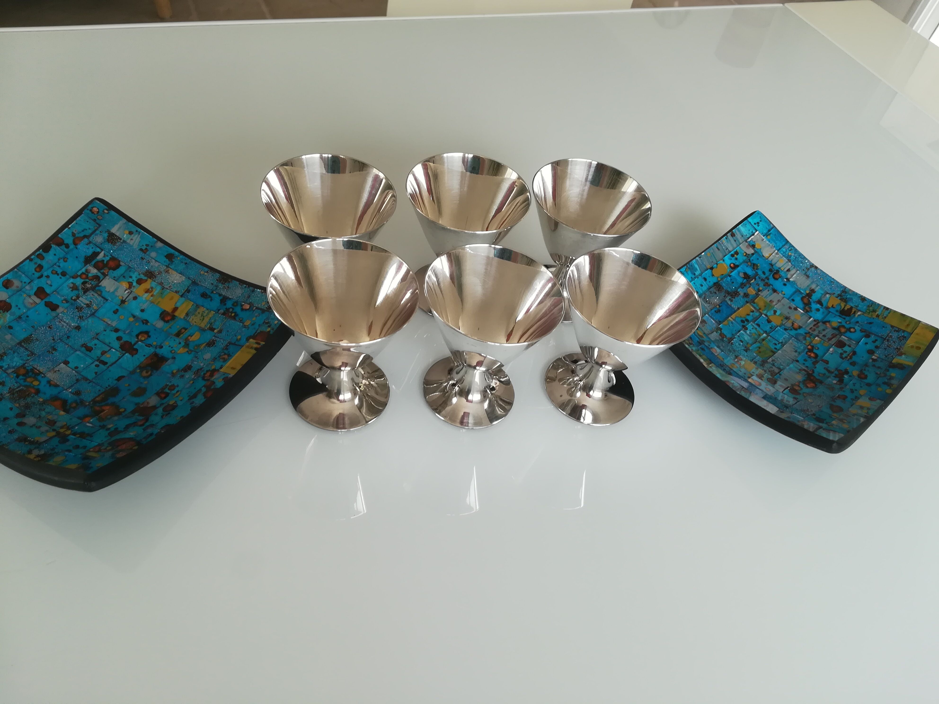 Christofle 6 silver metal wine glasses, design jean charles moreux 1940
