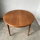 Scandinavian round teak table with extension