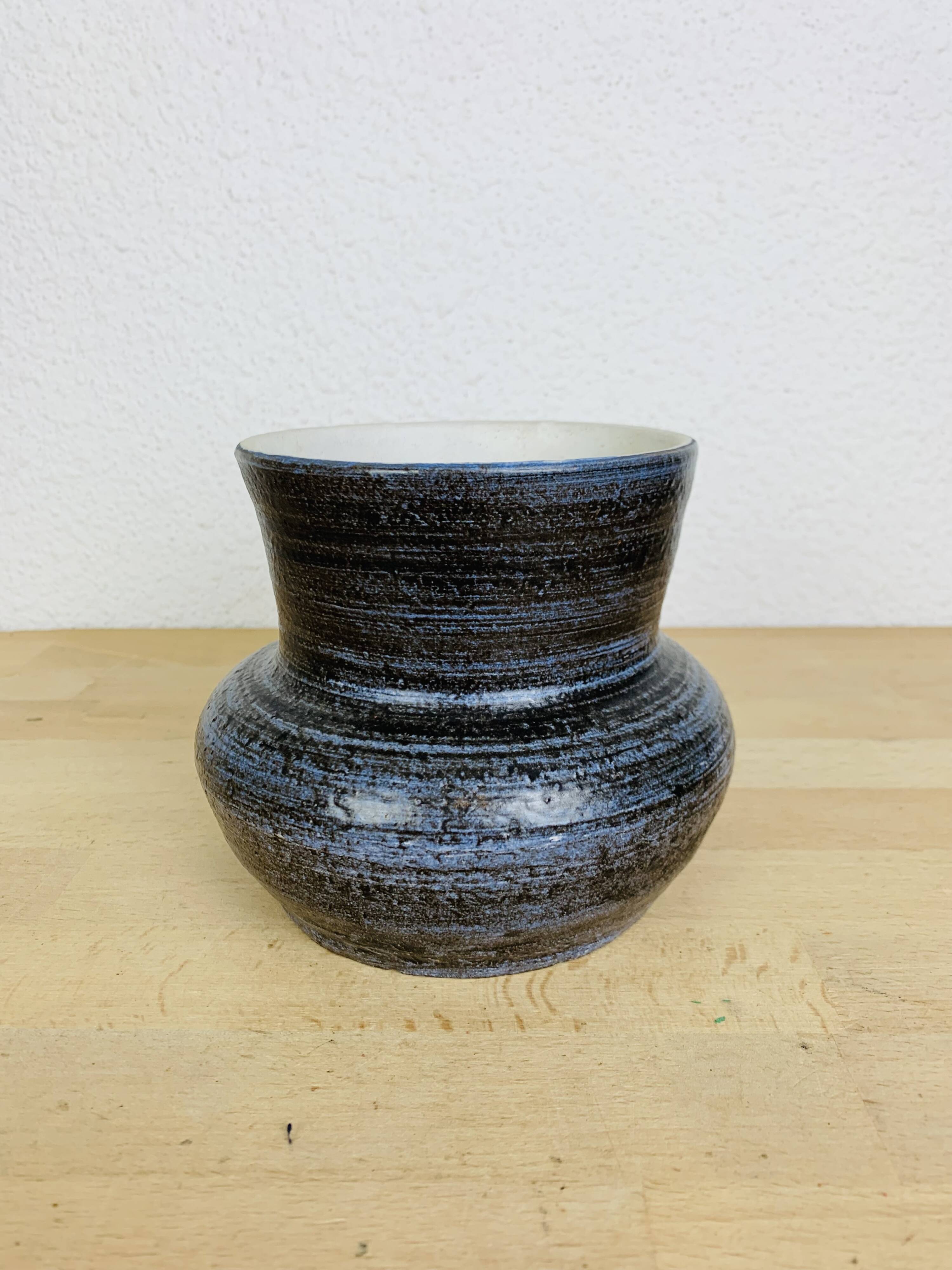 Blue ceramic vase from the 1950s in Accolay style.