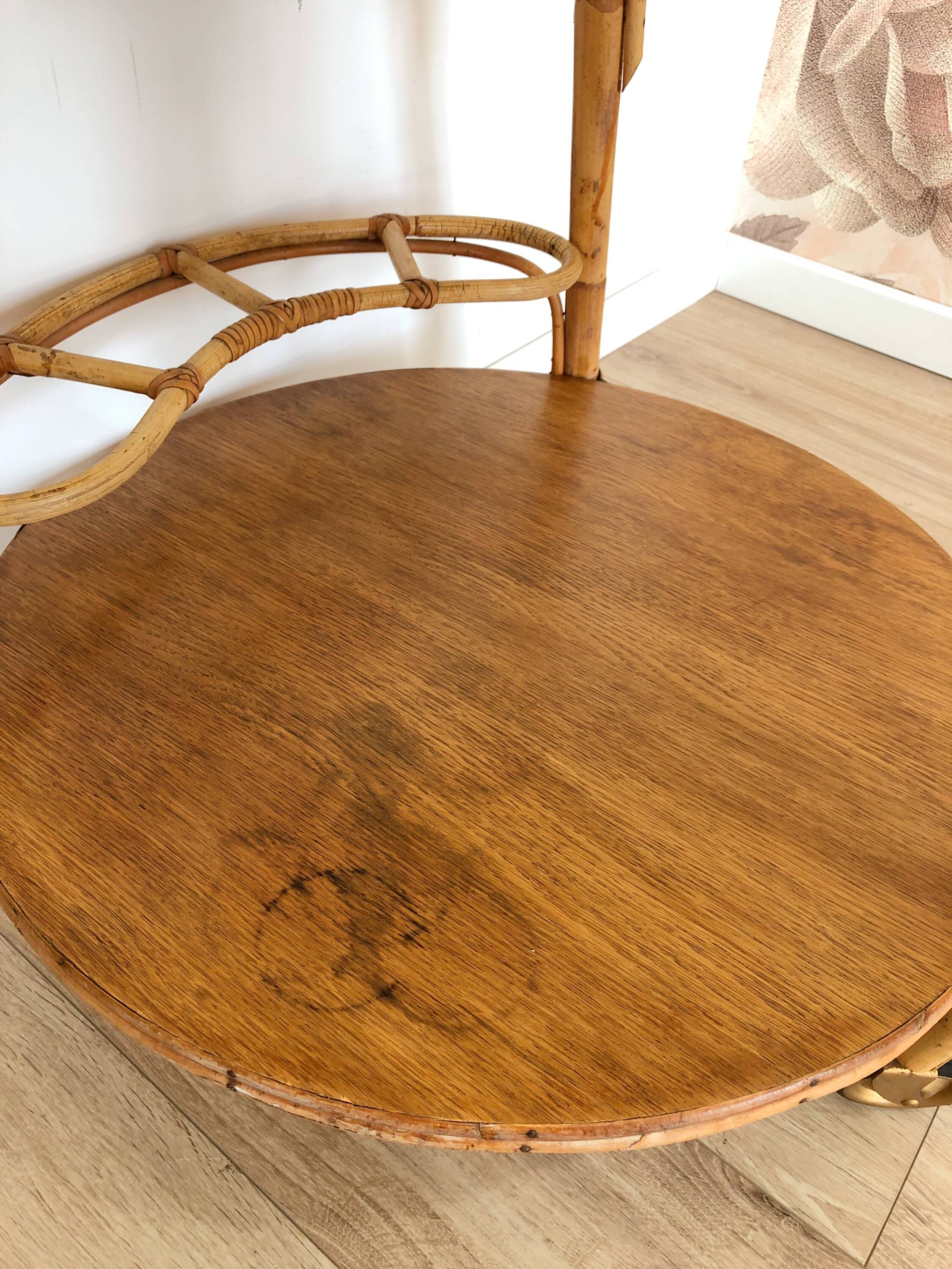 1960s/70s rattan rolling bar/serving cart