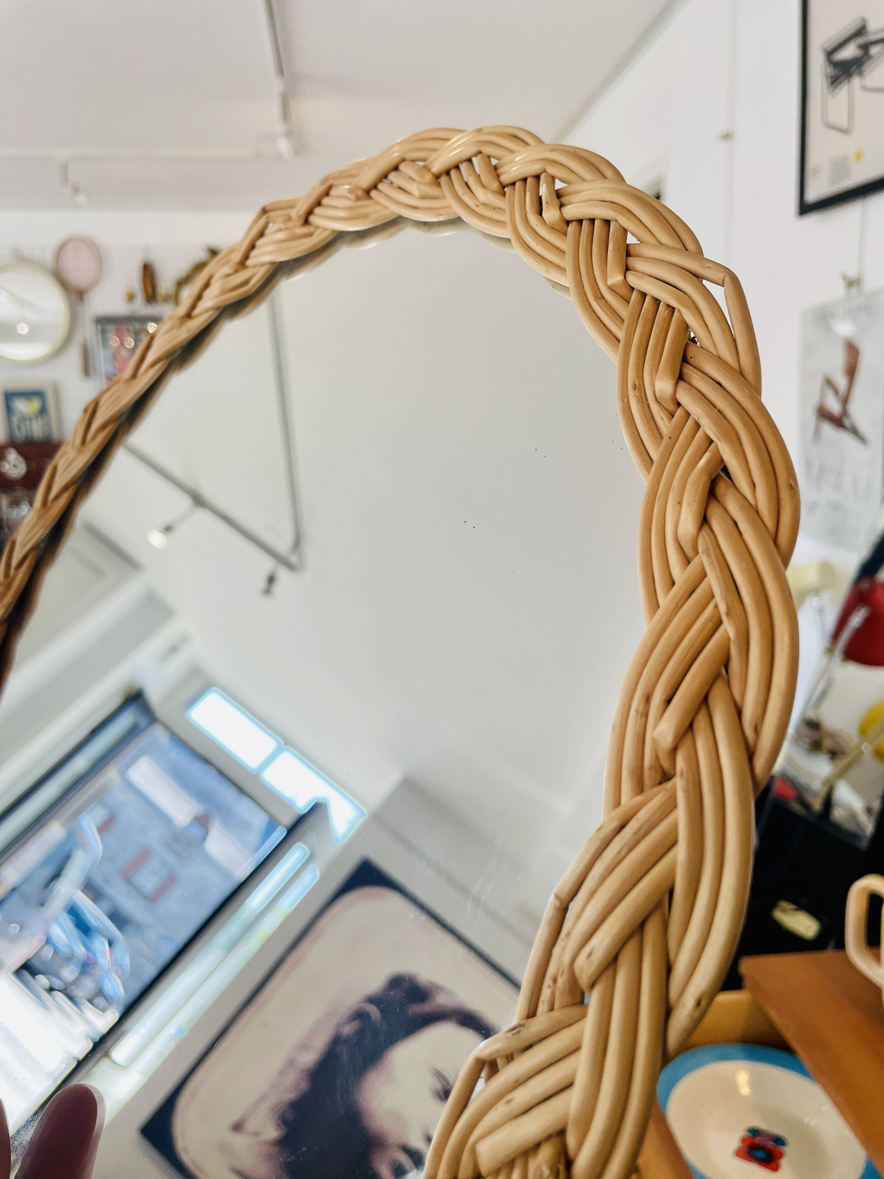 Vintage woven wicker mirror from the 70s