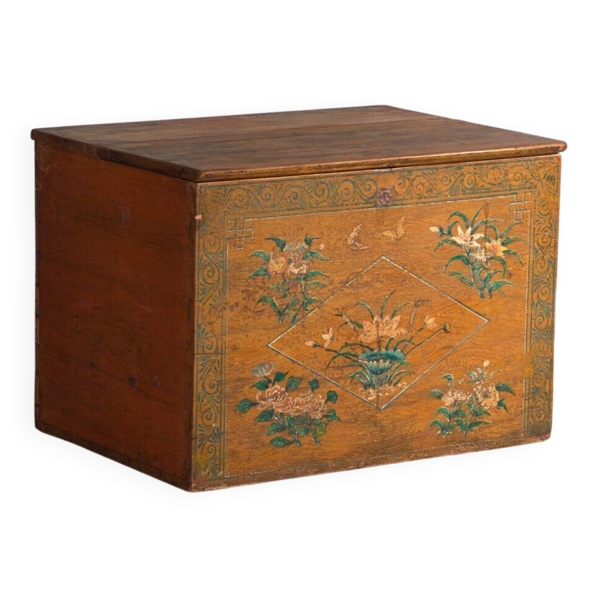 Antique Chinese painted elm wood chest – China, circa 1900