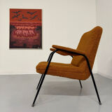 Vintage orange boucle armchair, French design from the 1950s.