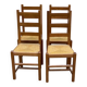 4 solid wood and straw chairs, farmhouse style from the 1950s.