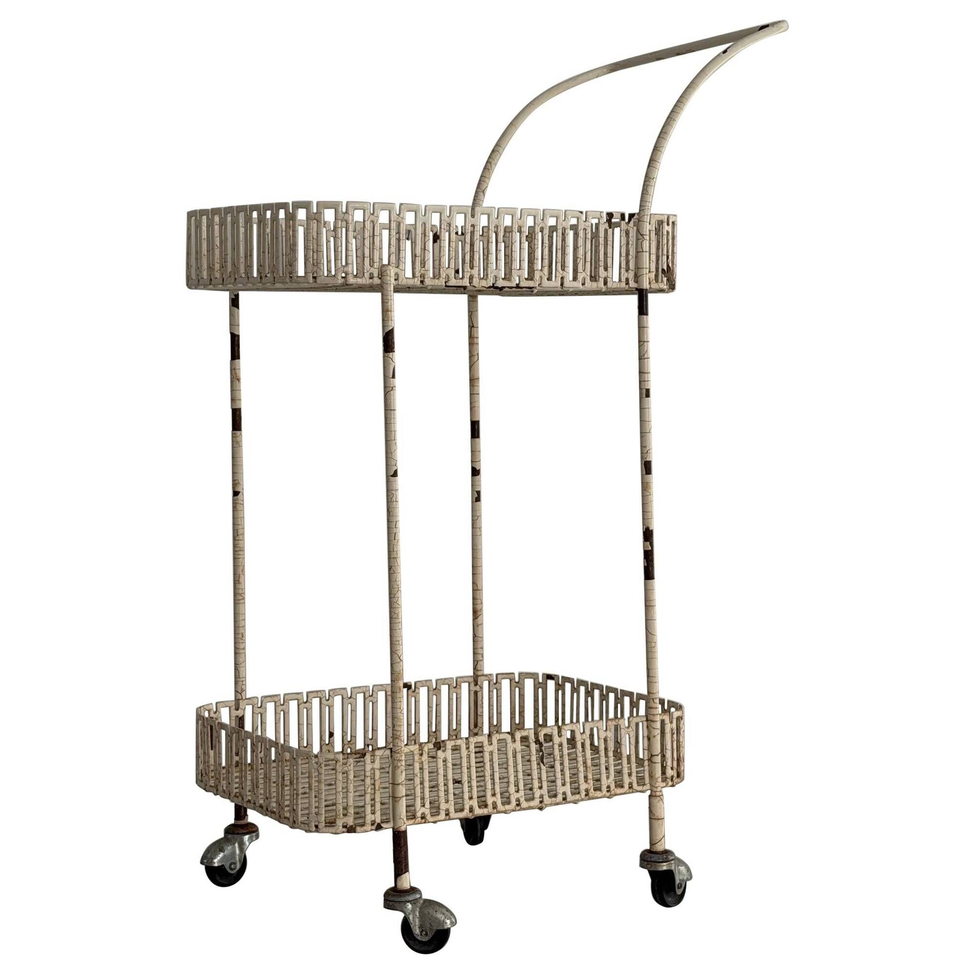 Bar cart or service table in white metal, 1960, France