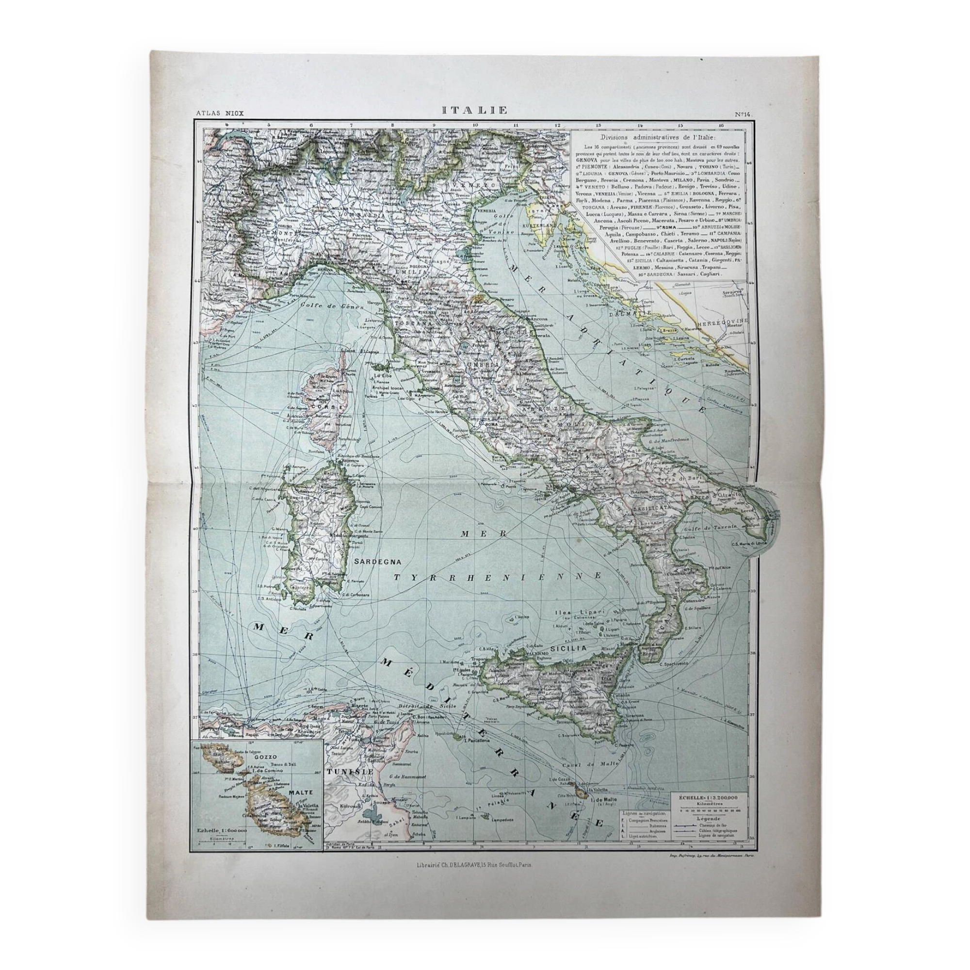 Original map of Italy 1905 - 37.5x48cm