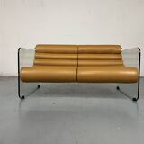 Canapé Hyaline en cuir et verre par Fabio Lenci pour Comfortline Italie 1960