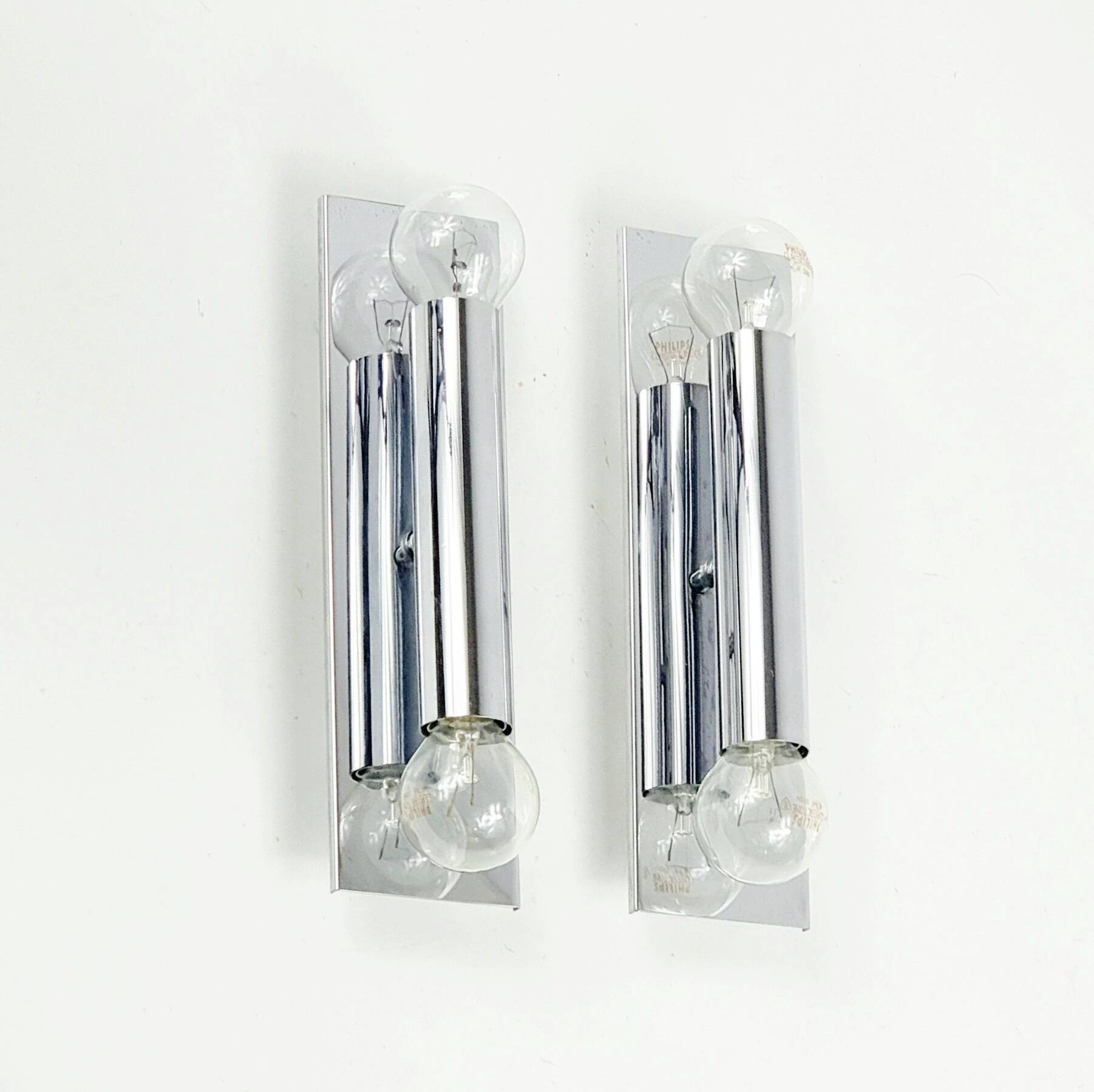 Pair Of Mid Century Sputnik Chrome Wall Lamps From Doria, Germany, 1970s