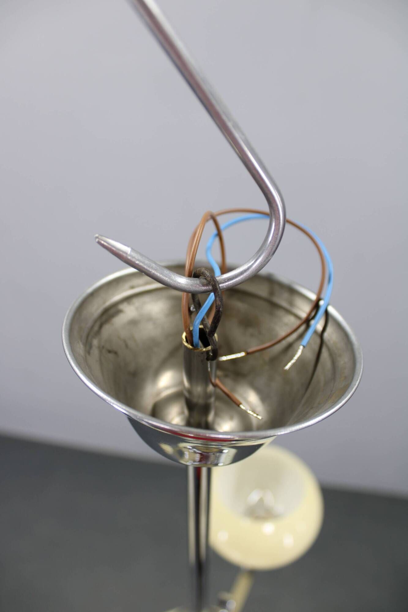 Art Deco chandelier, chrome and champagne glass, Czechoslovakia, 1930s
