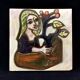 Painting tile in earthenware signed Jaqueline Bartre SANT VICENS CERAMIQUE 1970