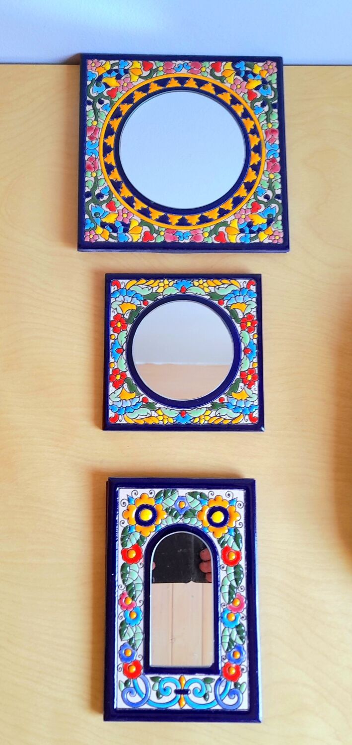 Set of 3 Artecer mirrors in cloisonned enamels