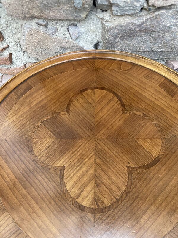 Table basse d'appoint ronde marquetée trèfle