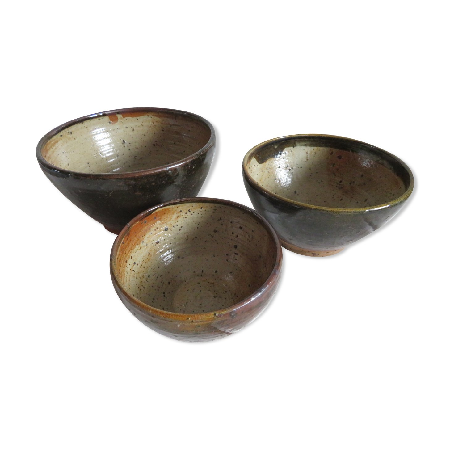 Set of 3 vernissé sandstone bowls by a ceramic potter