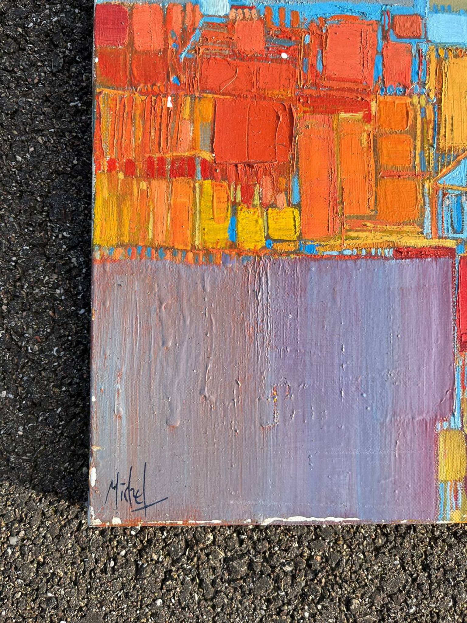 Tableau vintage huile sur toile signée Michel 1987
