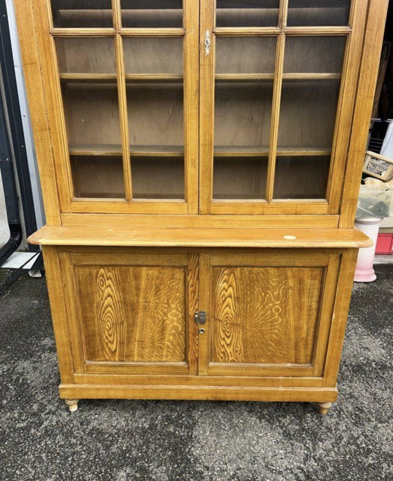 Large antique wooden glass library – 262 cm