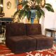 Pair of vintage brown fabric armchairs