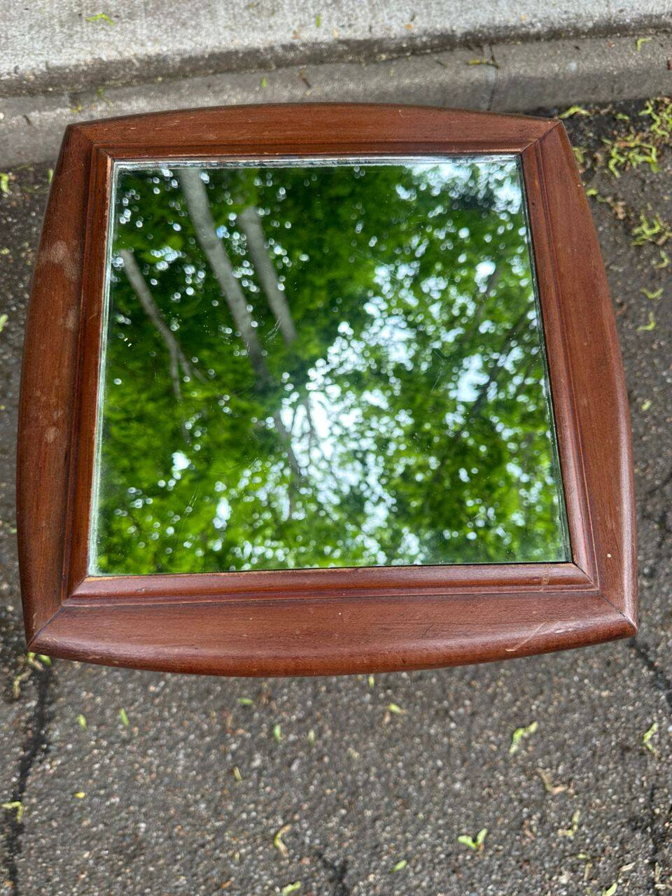 Vintage shelf unit in solid teak wood and mirror