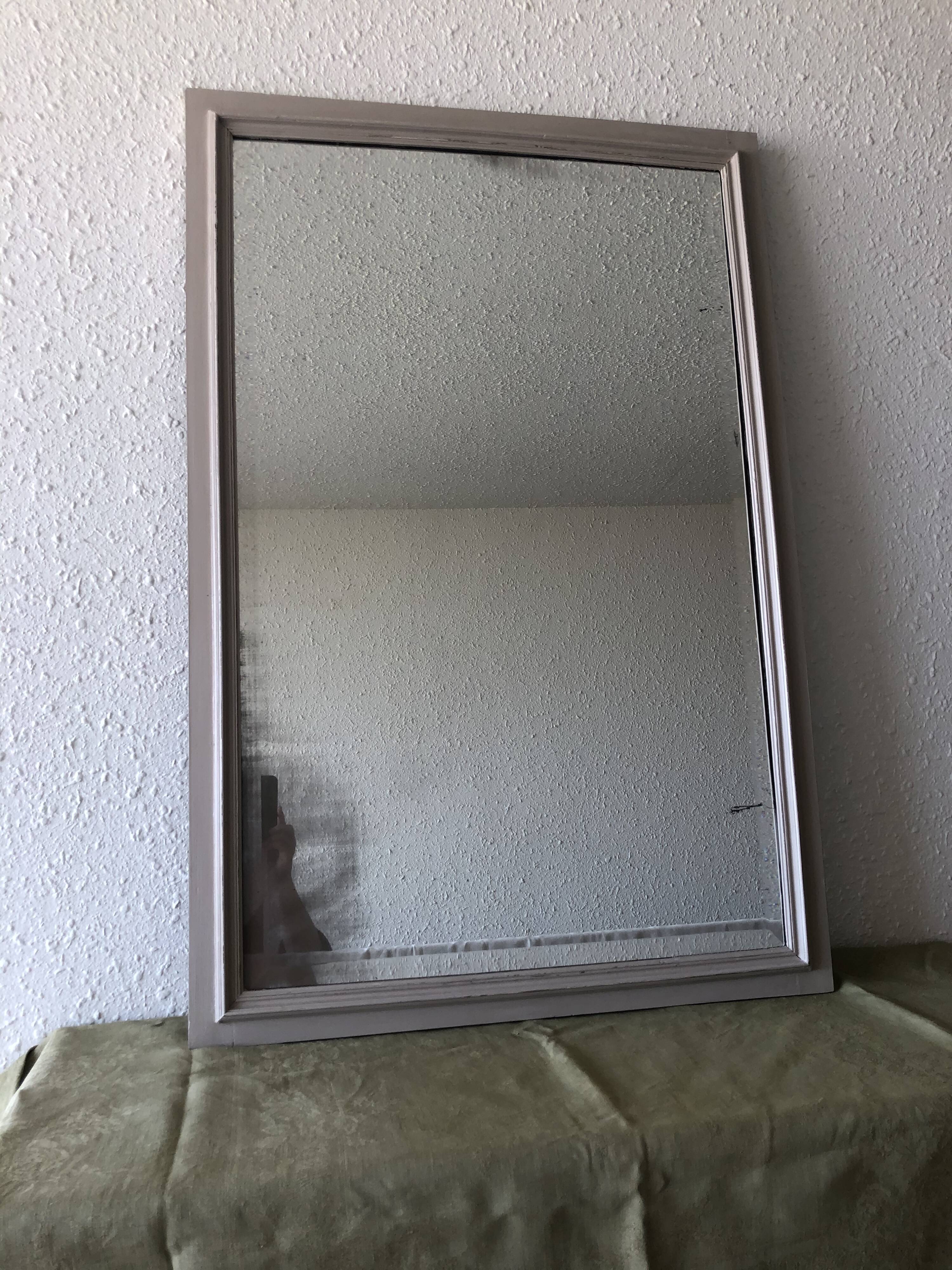 Large patinated wooden mirror with bevelled ice 73x113cm