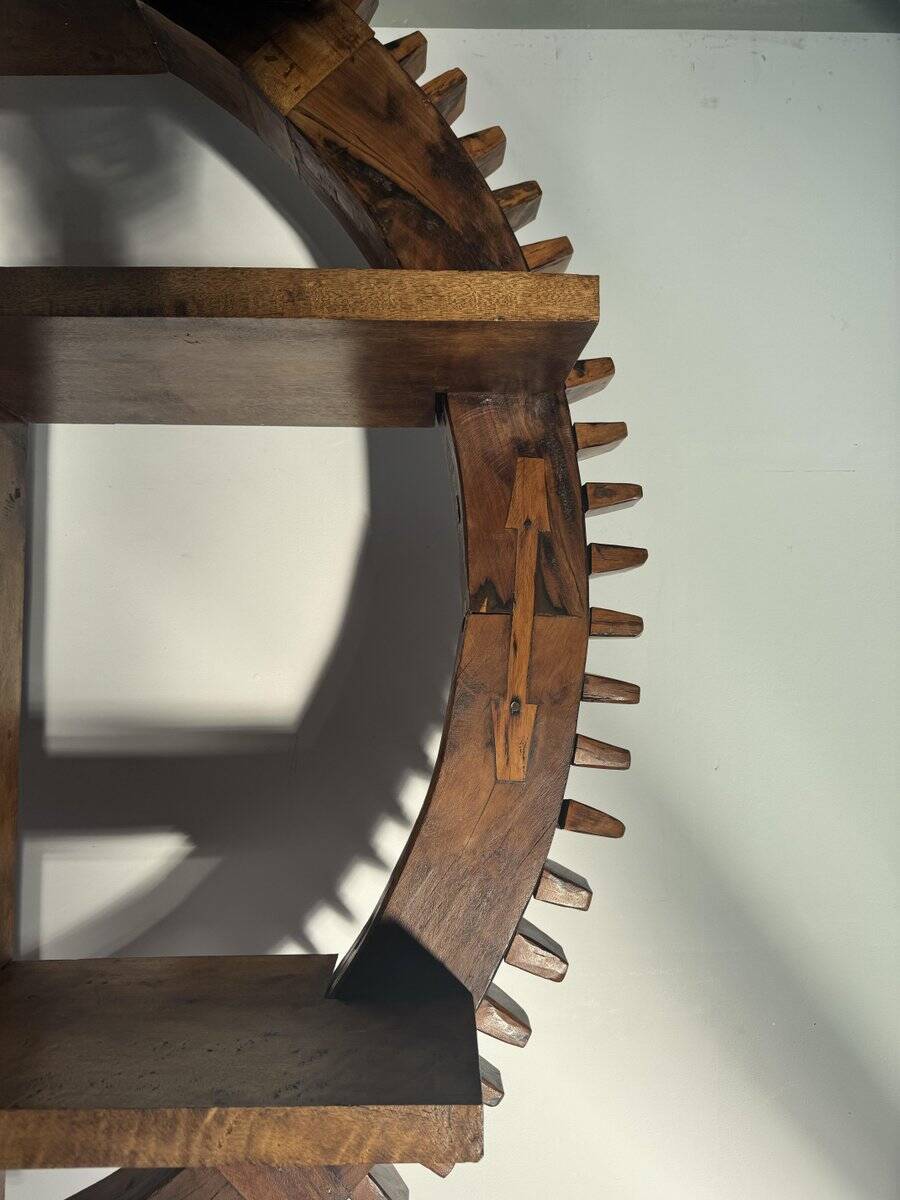 Vintage Brazilian folk art handmade round wall cabinet in Cumaru wood, 1960s