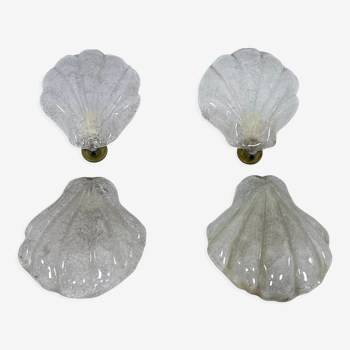Set of four shell sconces in Murano glass and brass, Italy 1970s