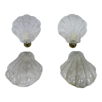 Set of four shell sconces in Murano glass and brass, Italy 1970s