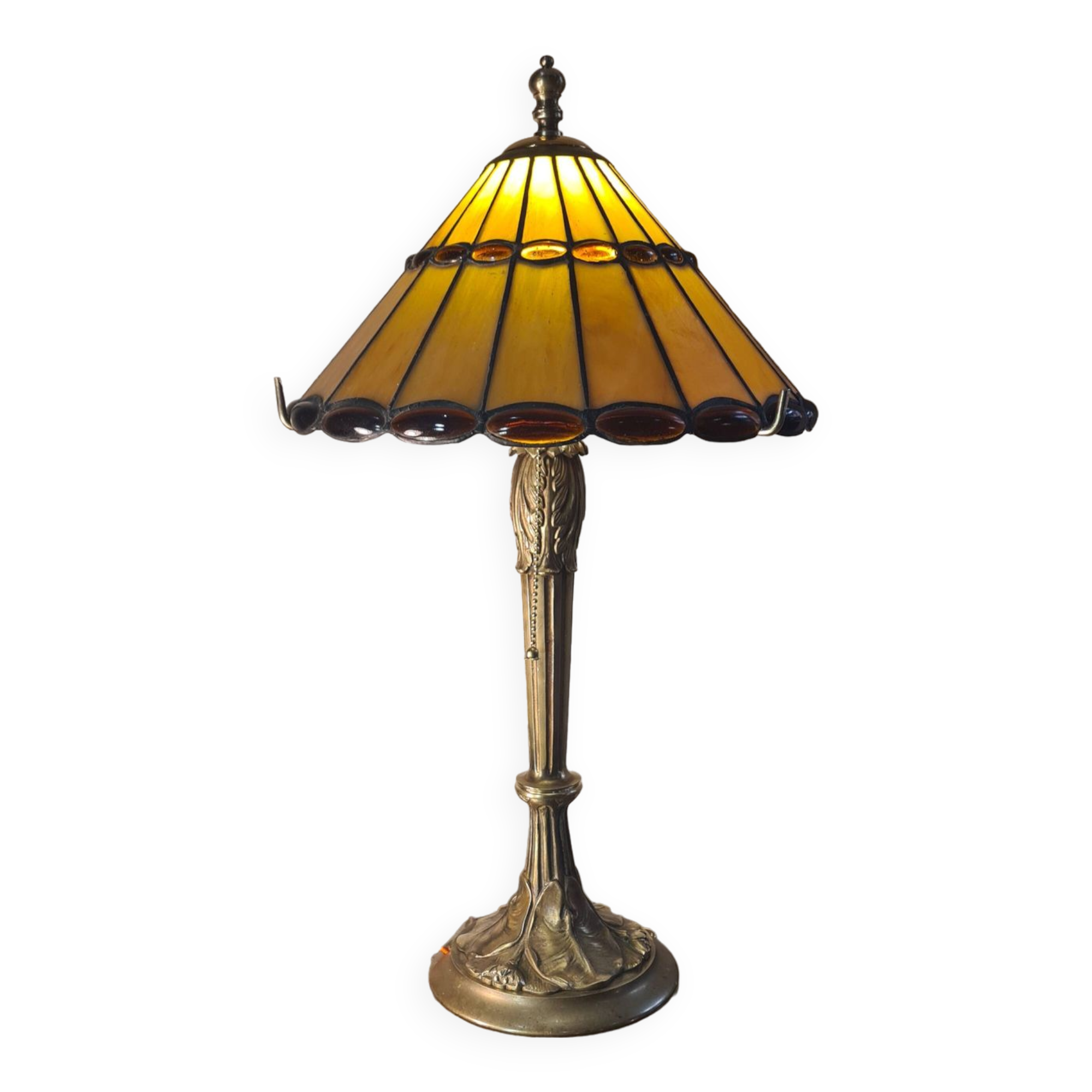 Large solid bronze art nouveau lamp 1900, tiffany lampshade 55x30 inter with zipper