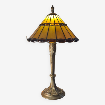 Large solid bronze art nouveau lamp 1900, tiffany lampshade 55x30 inter with zipper