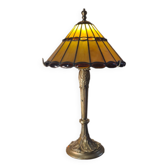 Large solid bronze art nouveau lamp 1900, tiffany lampshade 55x30 inter with zipper