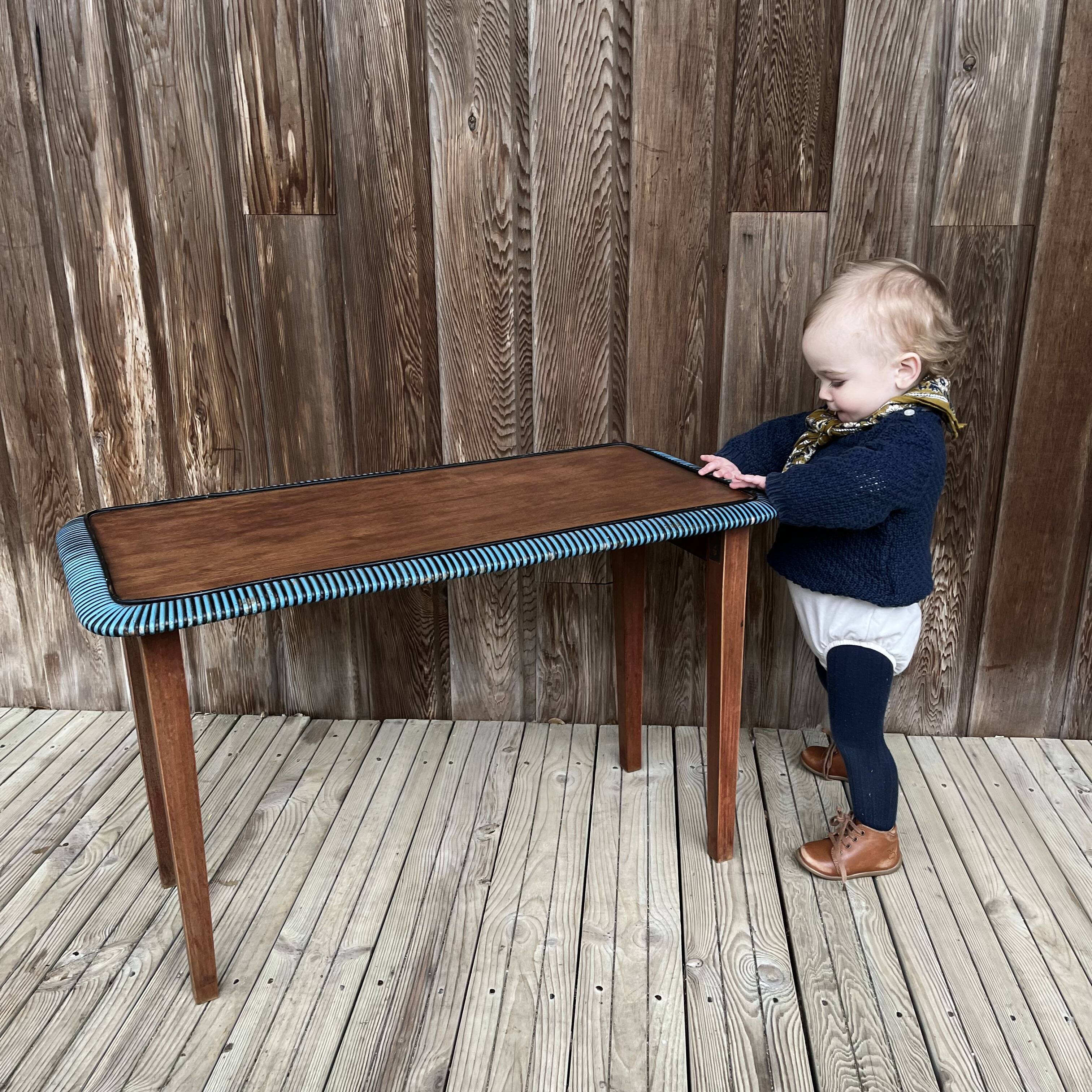 Folding wooden and rattan side table, 1960s