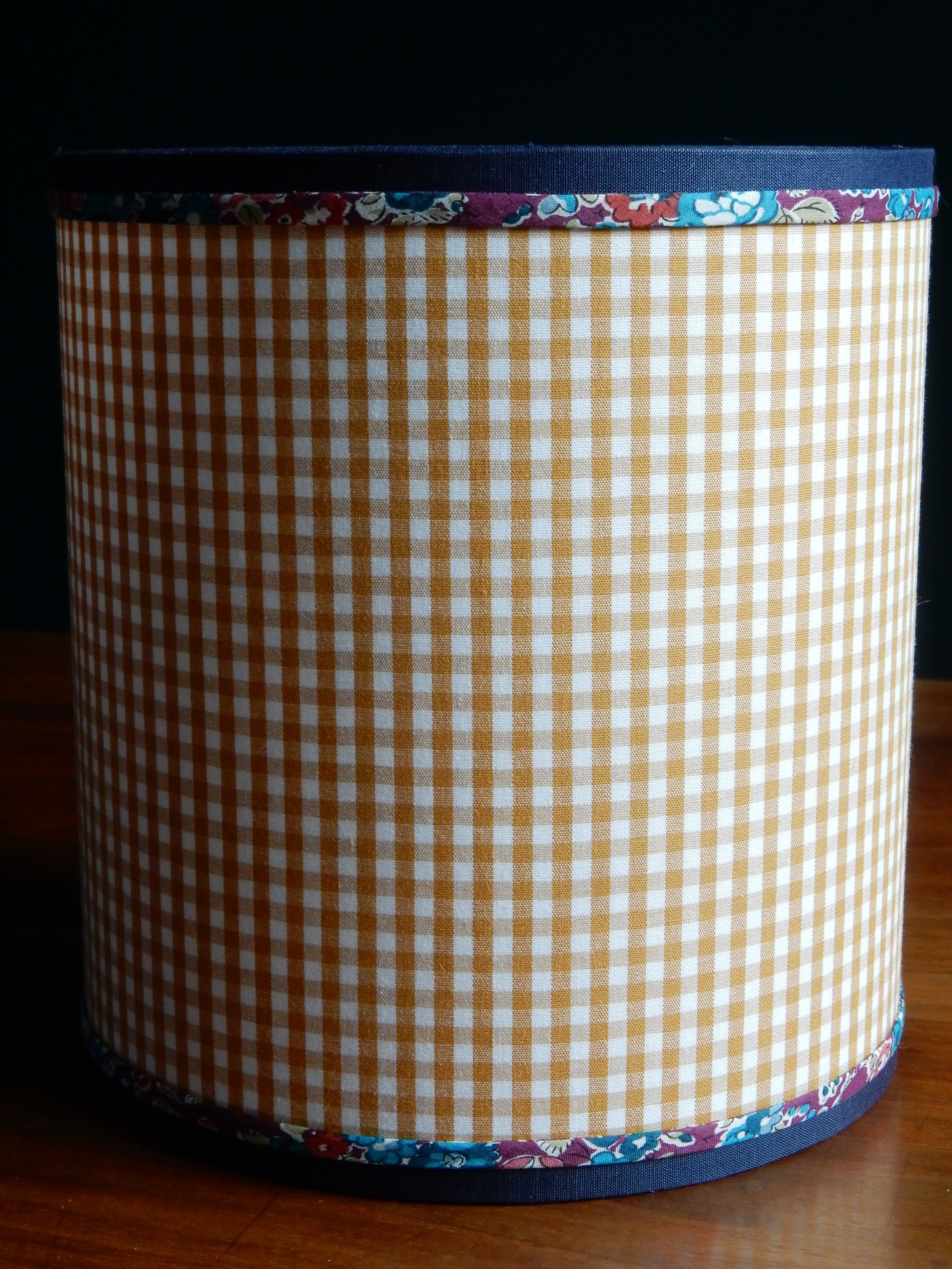 Cylindrical lampshade gingham fabric and liberty