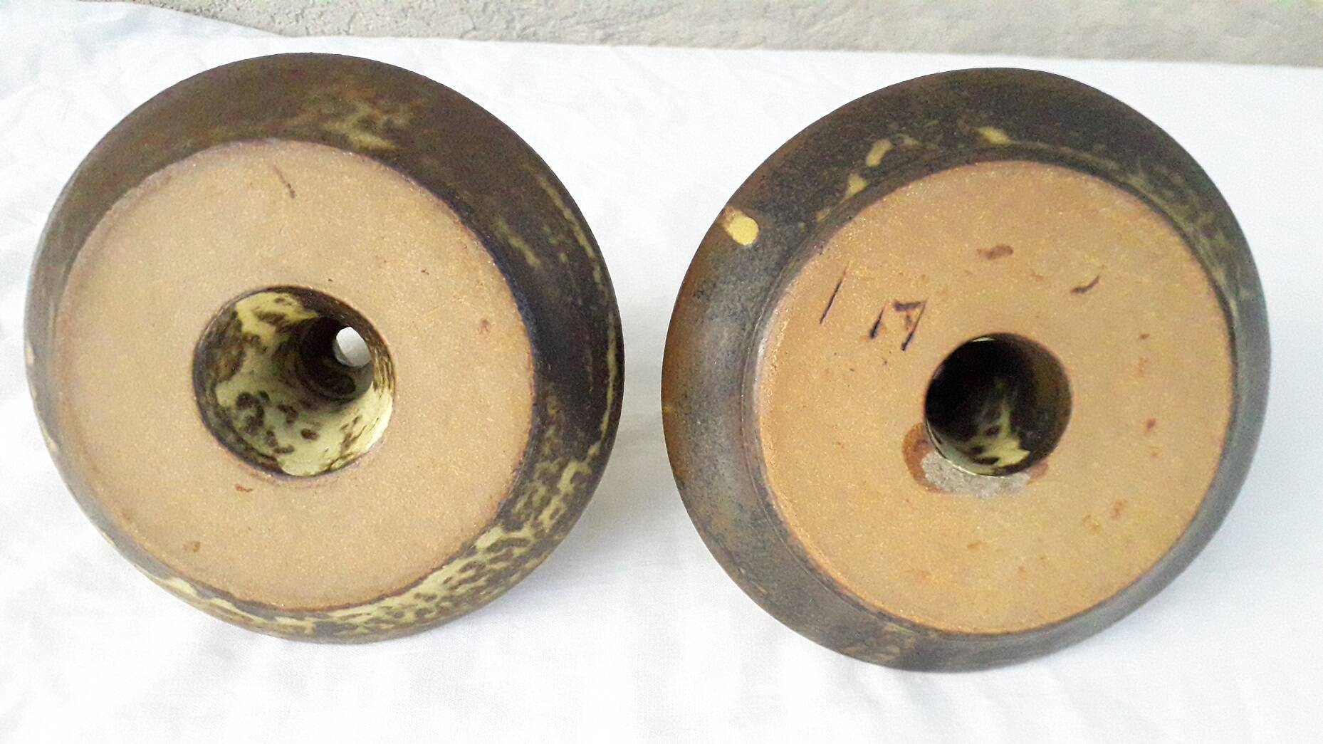 Pair of stoneware candlesticks