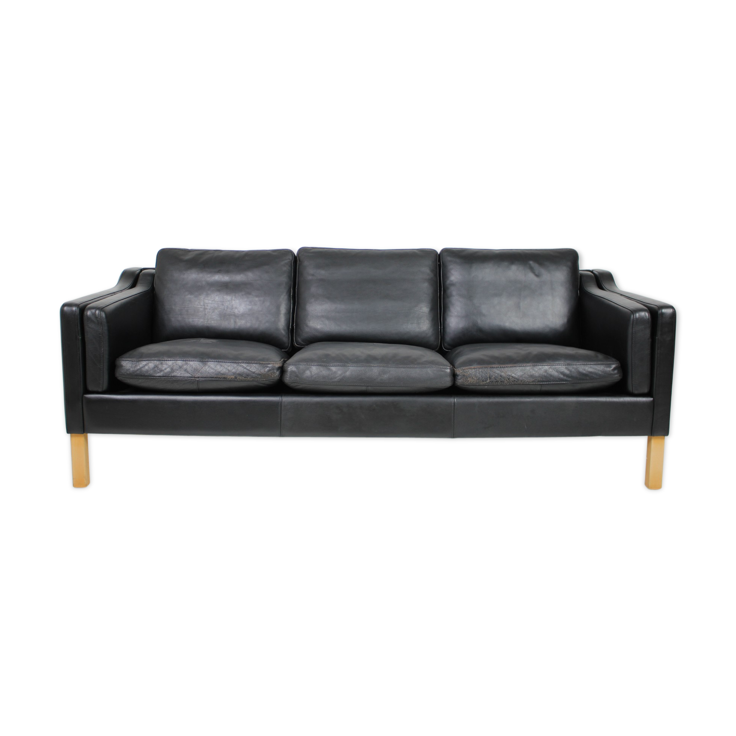 1960s Danish Black Leather 3-Seater Sofa