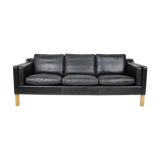 1960s Danish Black Leather 3-Seater Sofa