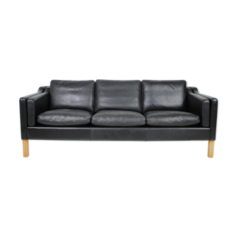1960s Danish Black Leather 3-Seater Sofa