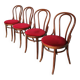 Set of 4 Vintage Bentwood Bistro Chairs, Red Upholstery