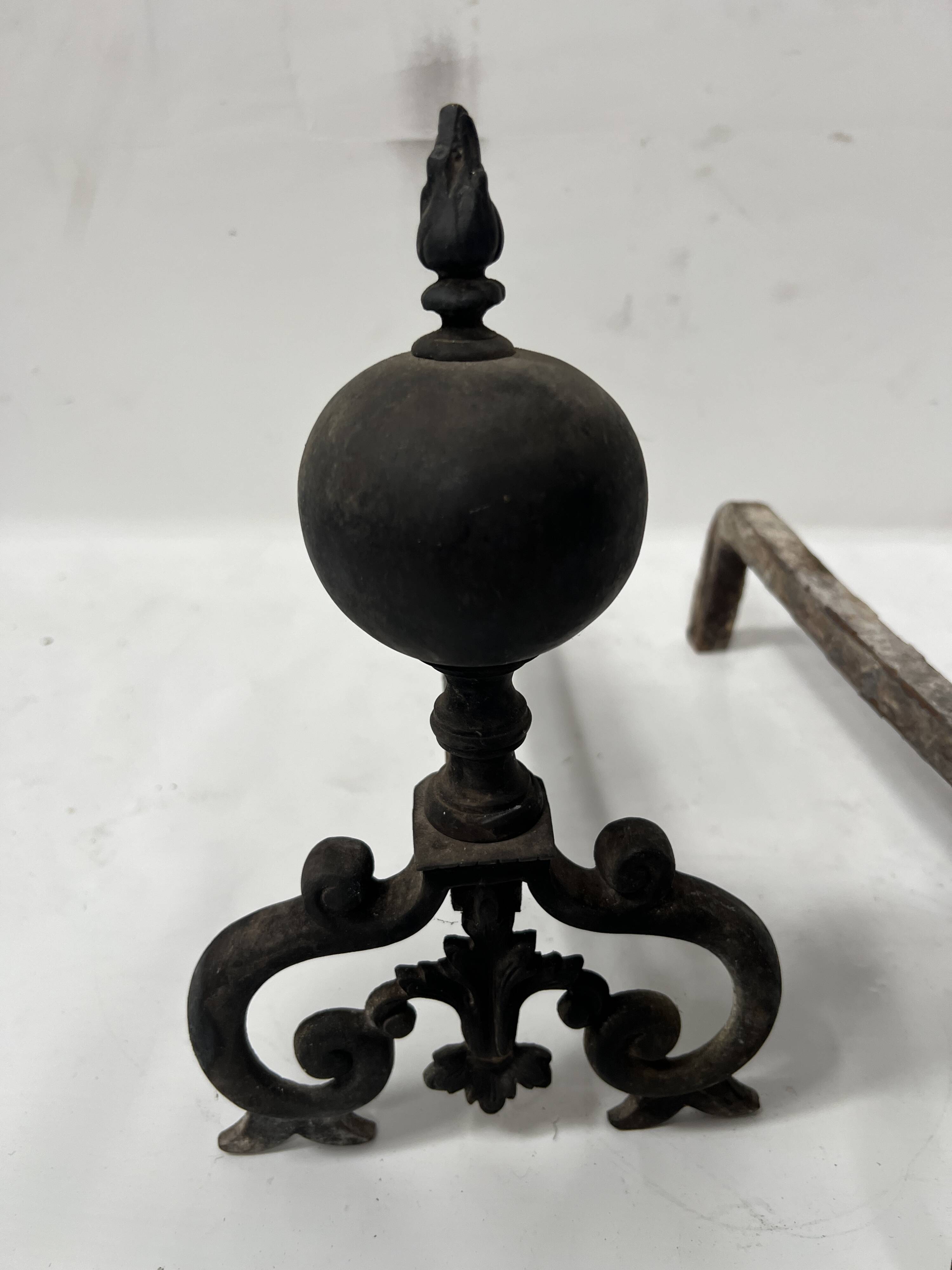 Pair of Renaissance style bronze andirons, 19th century