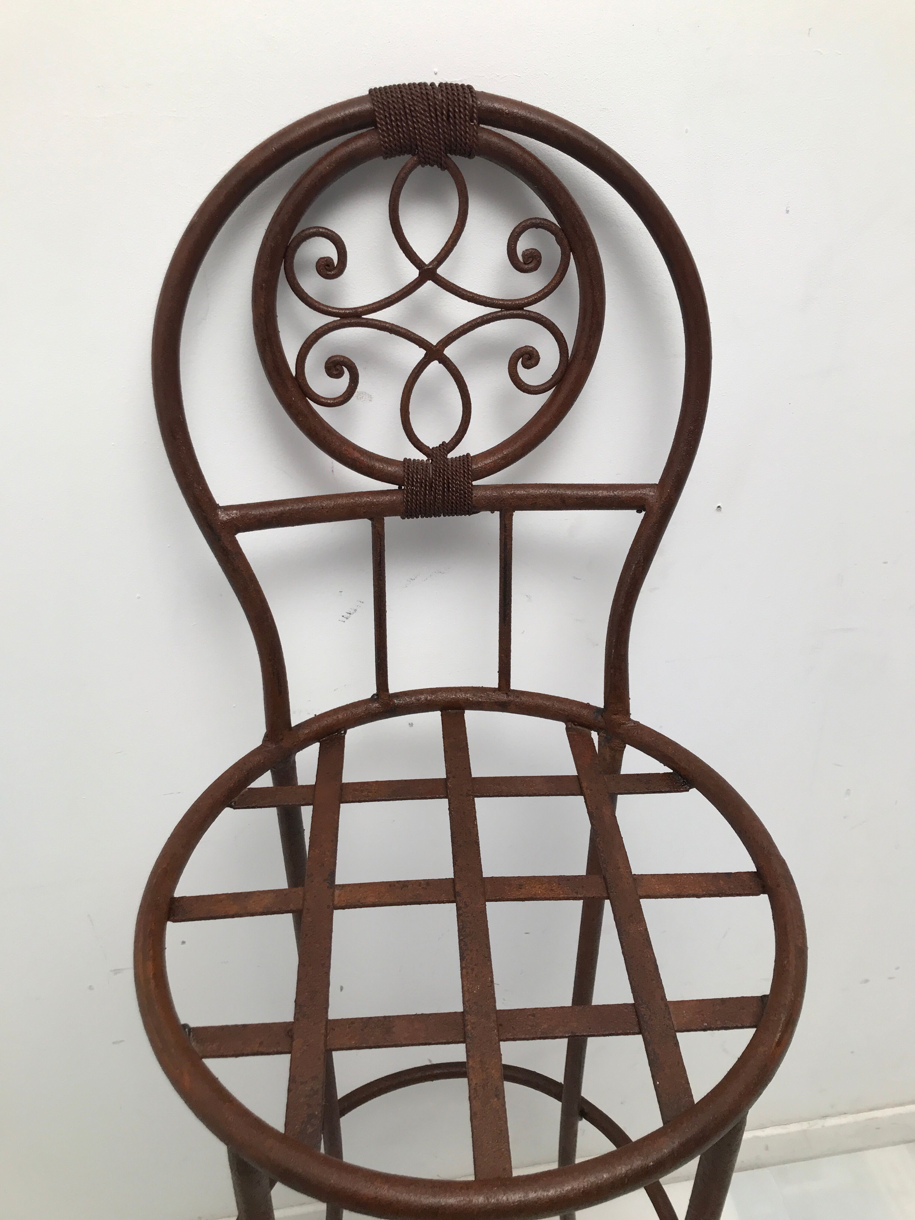 Pair of vintage bar high chairs in copper and wrought iron