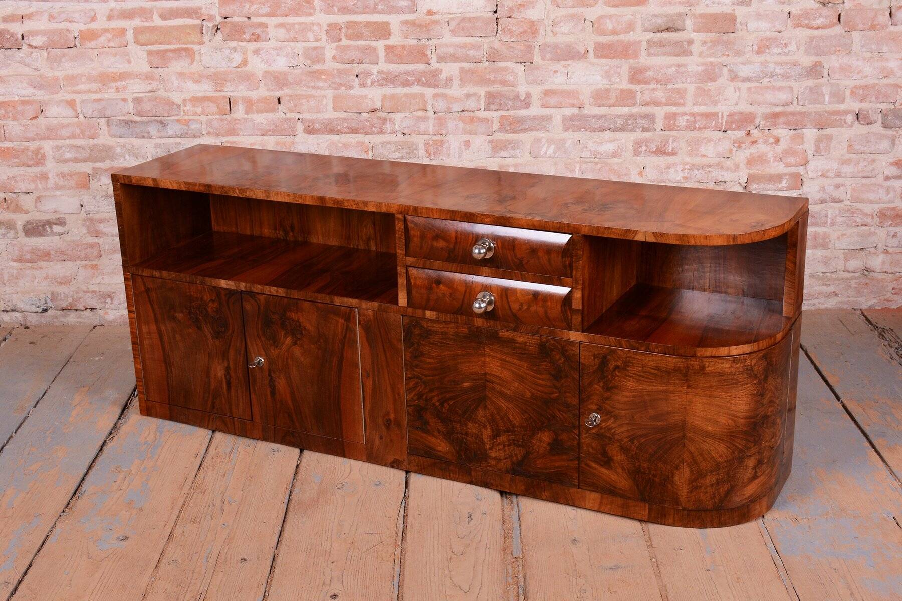 Buffet Art Déco en noyer et chrome, années 1920