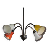 Suspension 4 feux vintage, suspension spoutnik, globe verre coloré, lampe de plafond, déco intérieur, 50's