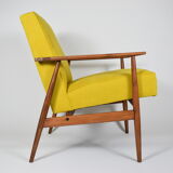Original vintage armchair "FOX", designer Henry Lis, 1970s, fully restored, yellow