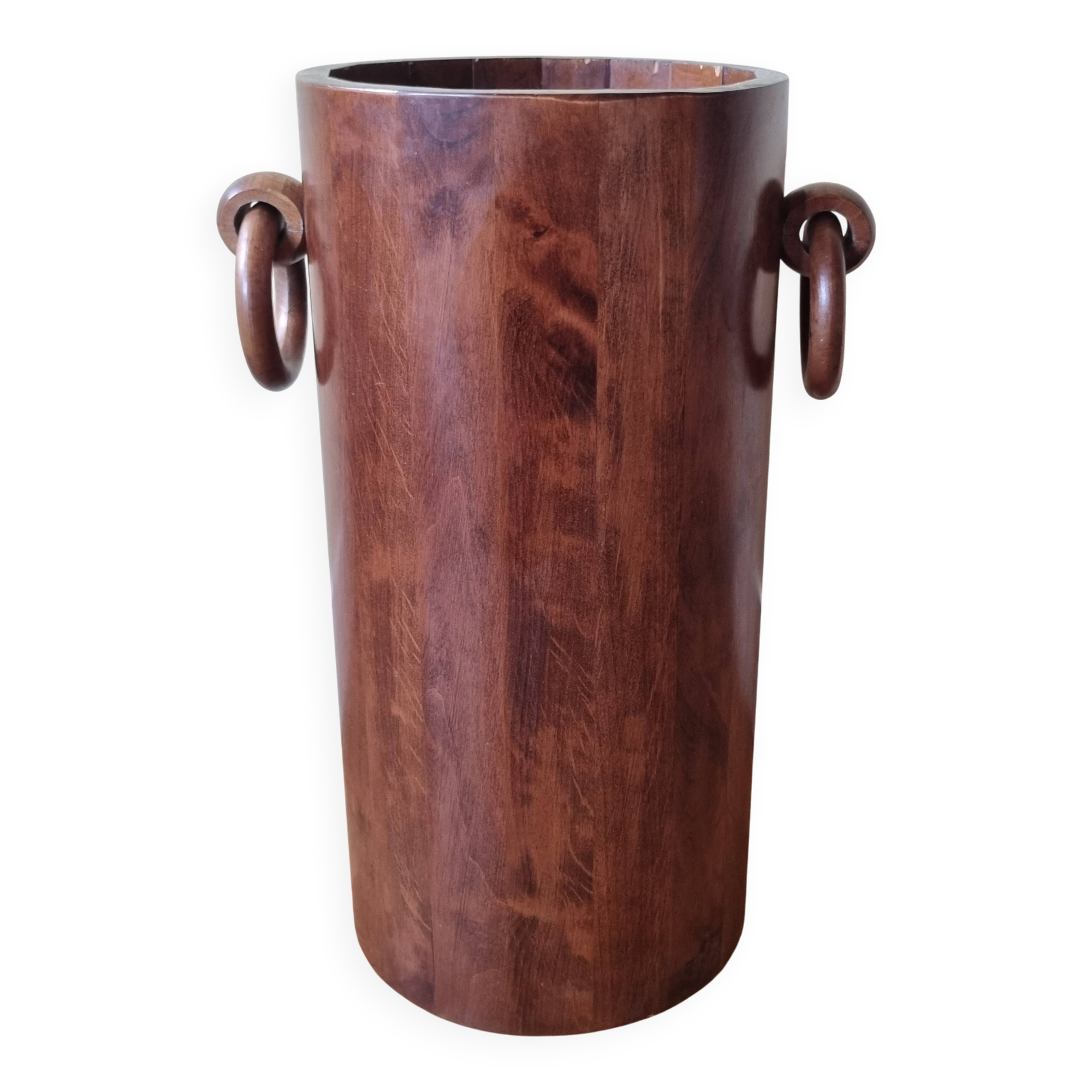 Art Deco umbrella stand in walnut with staves and ring handles, 1930.