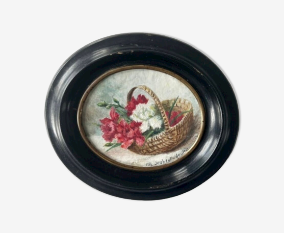 Peinture de fleurs dans un cadre Napoléon III